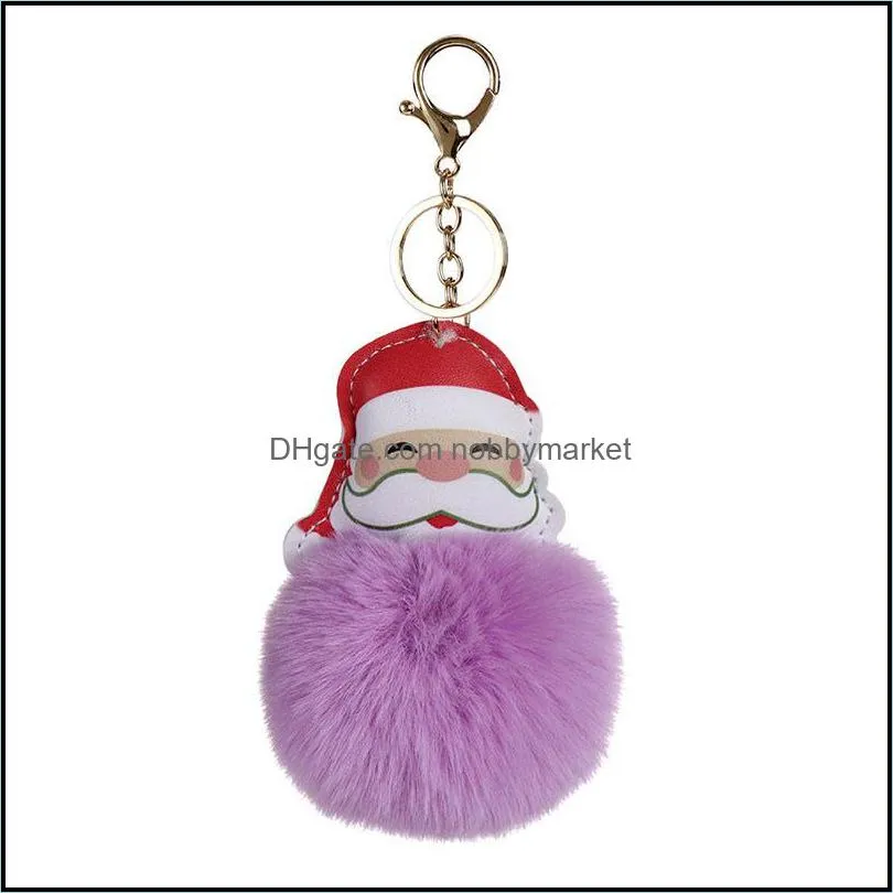 Creative Christmas Fur Ball Keychains Leather Santa Claus Plush Bag Pendant Keychain Women Gift Cute Trinket Fashion Jewelry