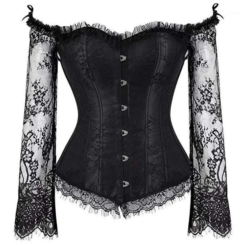 Sexig Underkläder Kvinnor Korsett Bustier Topp Överbust Nattklubb Kläder Steampunk Gothic Långärmad Långärmad Korsetter Kostym Bustiers