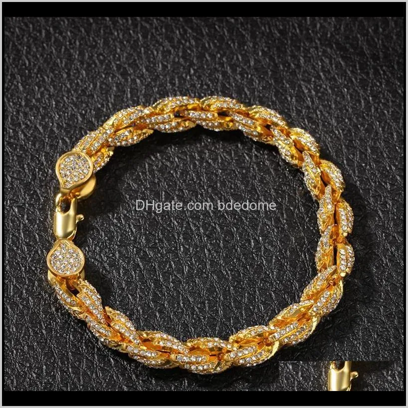 fashion mens gold bracelets high quality iced out twist chain bracelet new hip hop bracelets jewelry