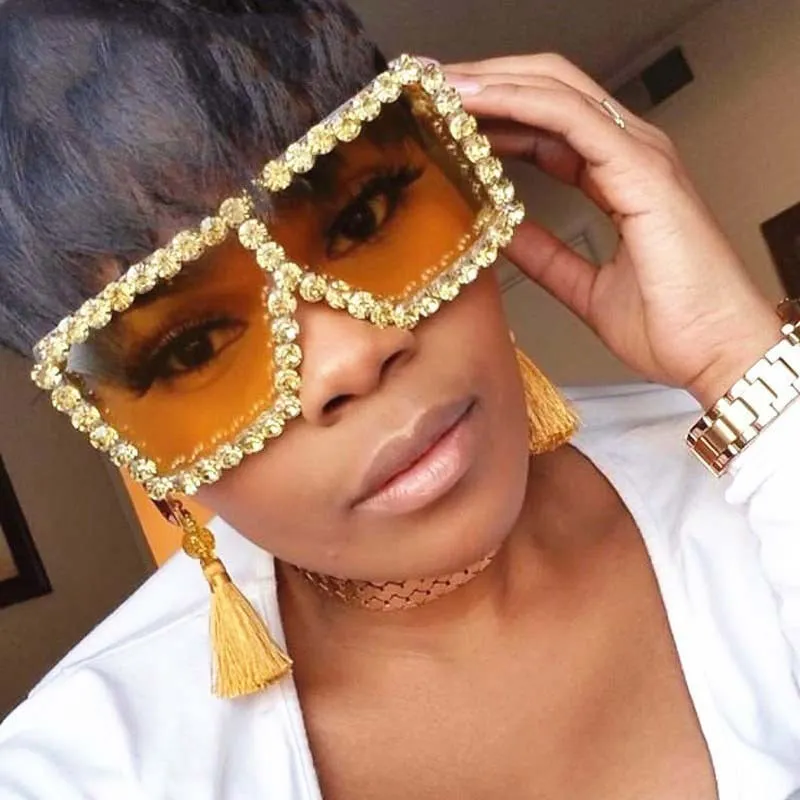 Updated 18 Colors Women Square Rhinestone Sunglasses Oversize Colorful Diamond Frame Luxury Shades Big Sun Glasses Wholesale