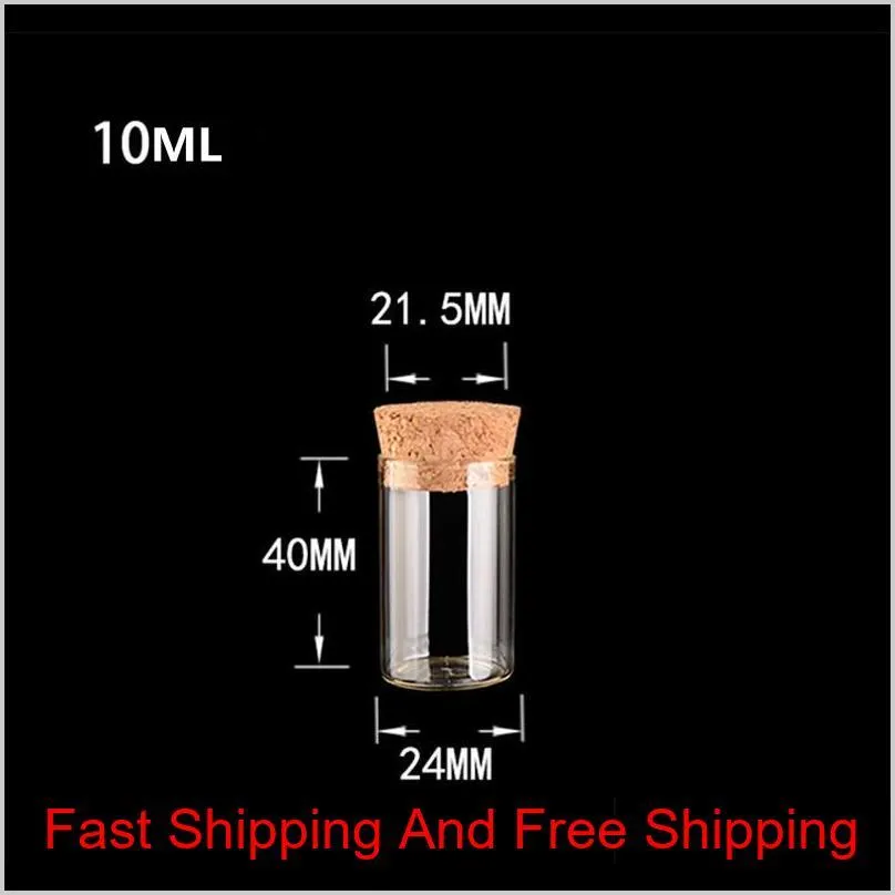 10ml small test tube with cork stopper glass spice bottles container jars 24*40mm diy craft transparent straight glass bottle hha1550