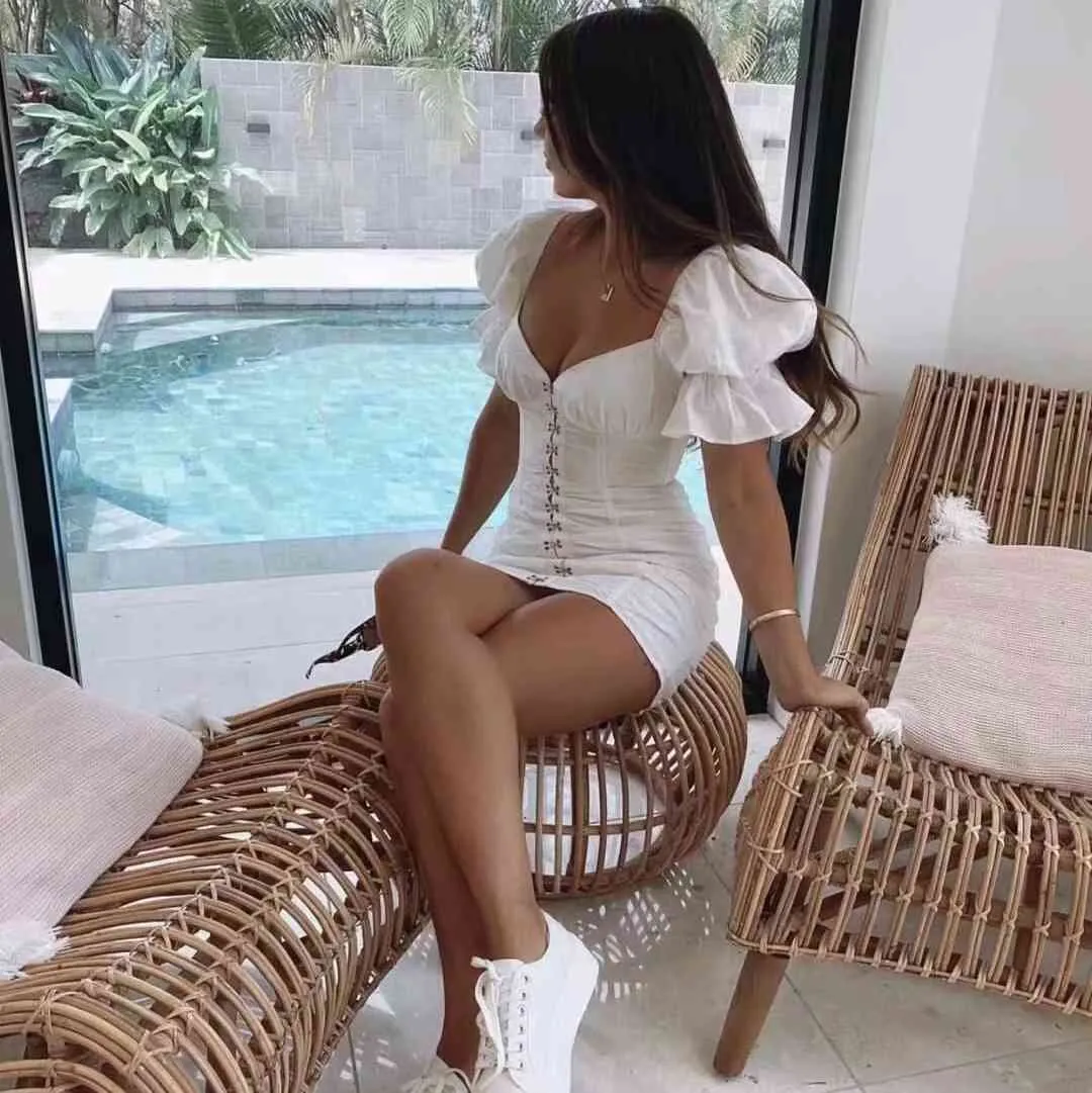 Women Puff Sleeve Bodycon White Mini Dress Summer... From Lu04, $22 In Bulk  | DHgate.Com