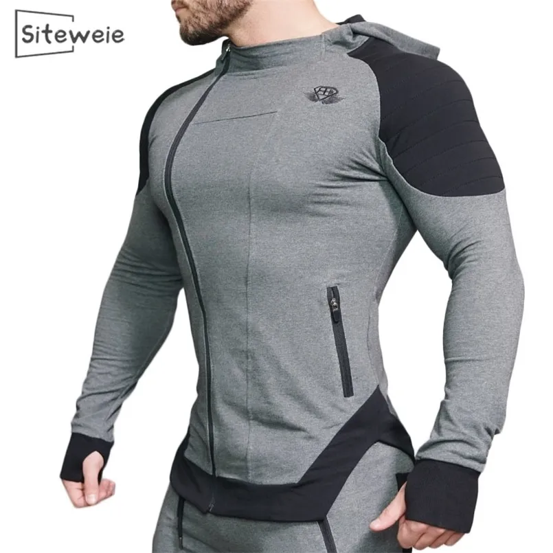 SITEWEIE Muscle Fitness Men's Sports Suit Cotton Hoodies Men Sweatshirts Gym Training Hoodies Joggers Clothes Sweatpants L390 210819