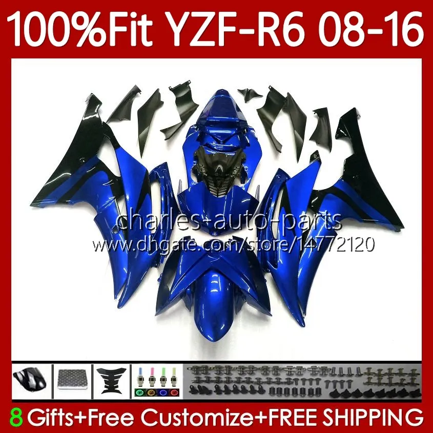 Injection métal bleu noir carénages pour YAMAHA YZF-R6 YZF R 6 YZF R6 600 YZF-600 YZFR6 08 09 10 11 12 13 15 16 99No.34 YZF600 2008 2009 2010 2011 2012 2013 2014 2015 2016 corps OEM