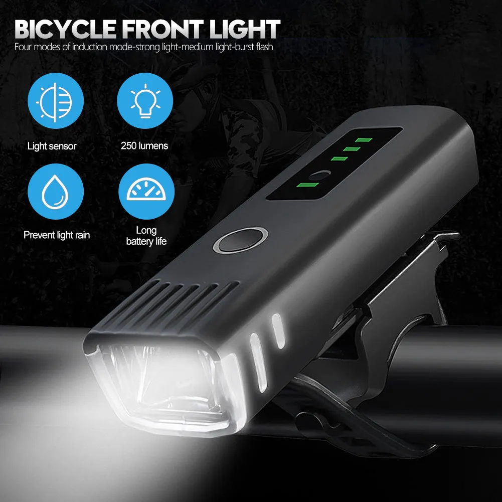 アンチグレアスマートバイクライトヘッドライト自転車ハンドルバーフロントランプMTBロードサイクリングUSB充電式懐中電灯安全