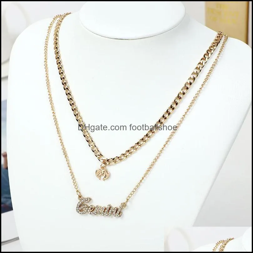 fashion style 12 constellations alphabet set with diamond necklace constellation pendant couple necklaces