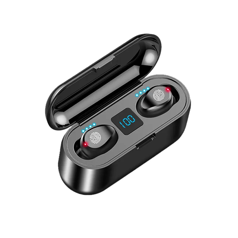 F9 T Sky5 Bluetooth V 5.0 Earbuds Microphone TWS Wireless Earpho Sport Led Digital Power Display Waterproof Headset Buller Reduction Fingerprint Touch Touch