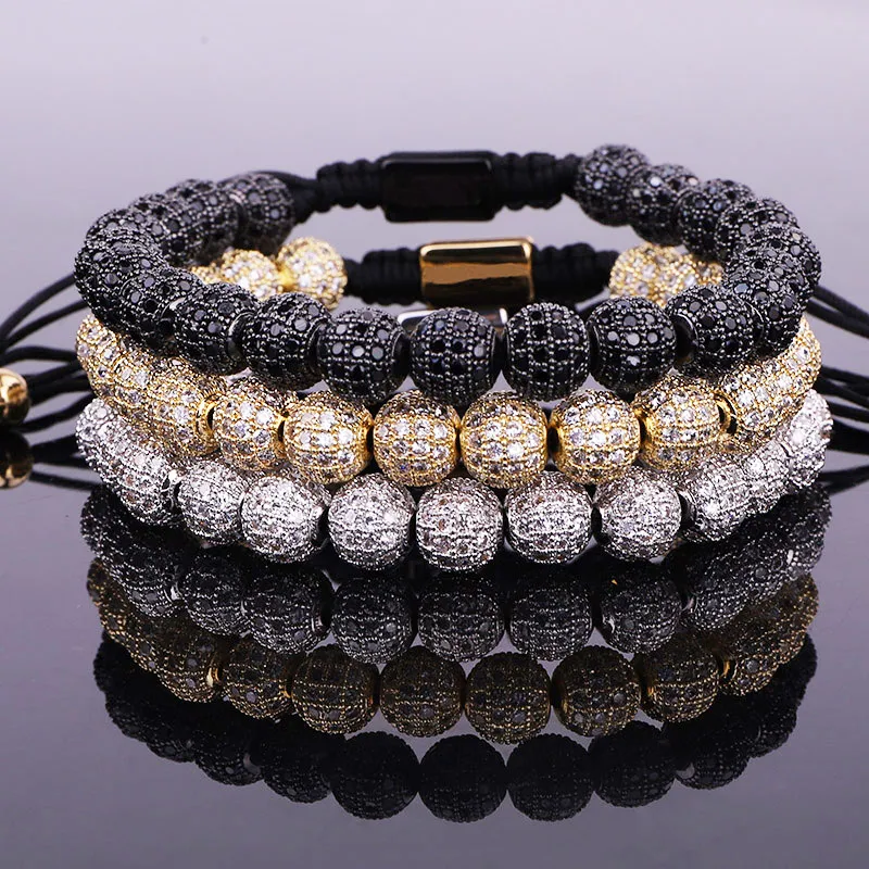 Pulsera de joyería de los hombres de lujo CZ Micro Pave Ball Ball Beads Personalizado para las mujeres Regalo Día de San Valentín Navidad Navidad