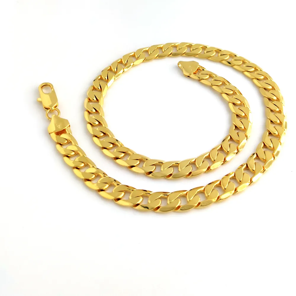 Men s Chain Jewelry 24k G F Solid Fine Gold Necklace 12MM SQUARE CURB Link Xmas Son Dad Logo 18kt Stamp HEAVY348b