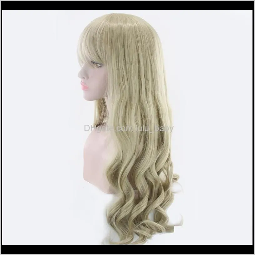 z&f new arraive 70cm long platinum blonde fashion wavy hair wig charming curly blonde synthetic heat resistant wigs for women