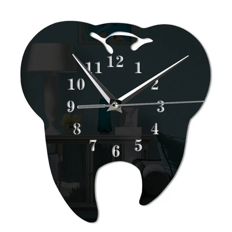 Mirror Effect Tooth Dentistry Wall Clock Laser Cut Decorative Dental Clinic Office Decoration Teeth Care Dental Surgeon Gift 210325