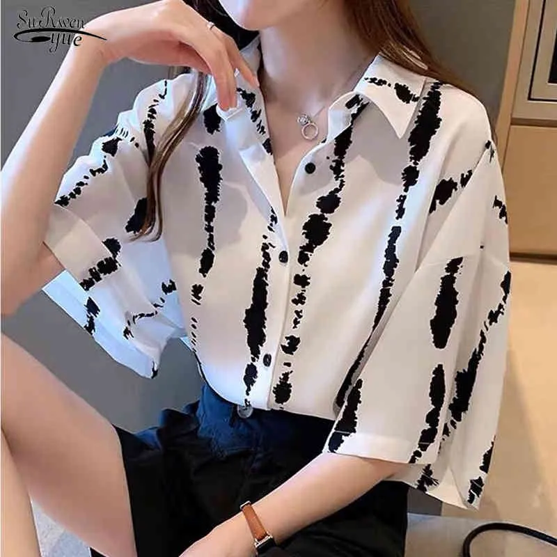 Sommer Kurzarm Chiffon Bluse Frauen Tops Casual Plus Größe Shirts Taste Gestreiften Weibliche Kleidung Blusas 13504 210508