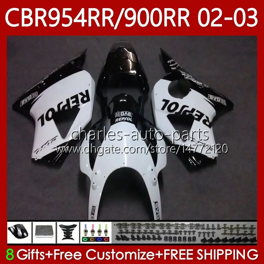 Kit dla Honda CBR900 CBR954 RR CBR 954 900 RR CC 2002-2003 Body 61NO.104 CBR954RR CBR 900RR 954RR 900CC 02 03 CBR900RR CBR954-RR 2002 2003 Owalnia Repsol White