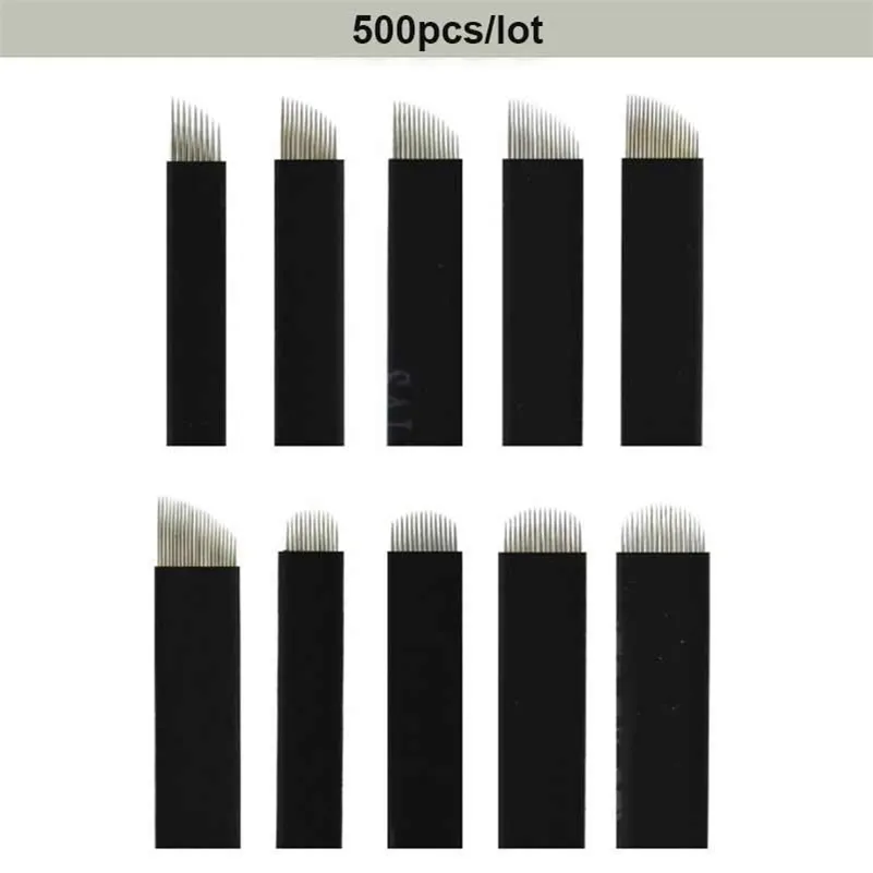 500 Pcs 0.18mm Black Flex 7/9/11/12/14/16/17/18/21 Needle for Tattoo Eyebrow Microblading Blades For Permanent Makeup Manual Pen 210323