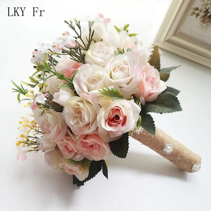 結婚式の花lky frブーケ結婚アクセサリーのブライドメイドの装飾のための小さなブライダルブーケ絹のバラ