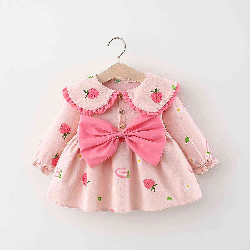 2021 Autumn Newborn Baby Girls Cute Bow Dress for Baby 1st Birthday Princess Dresses Toddler Girl Clothes Infant Clothing G1129