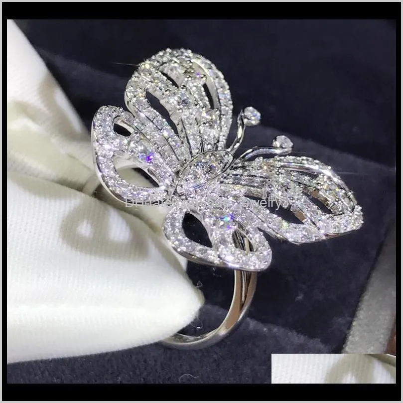 new arrival stunning luxury jewelry shinning 925 sterling silver pave white sapphire cz diamond promise rings wedding butterfly band