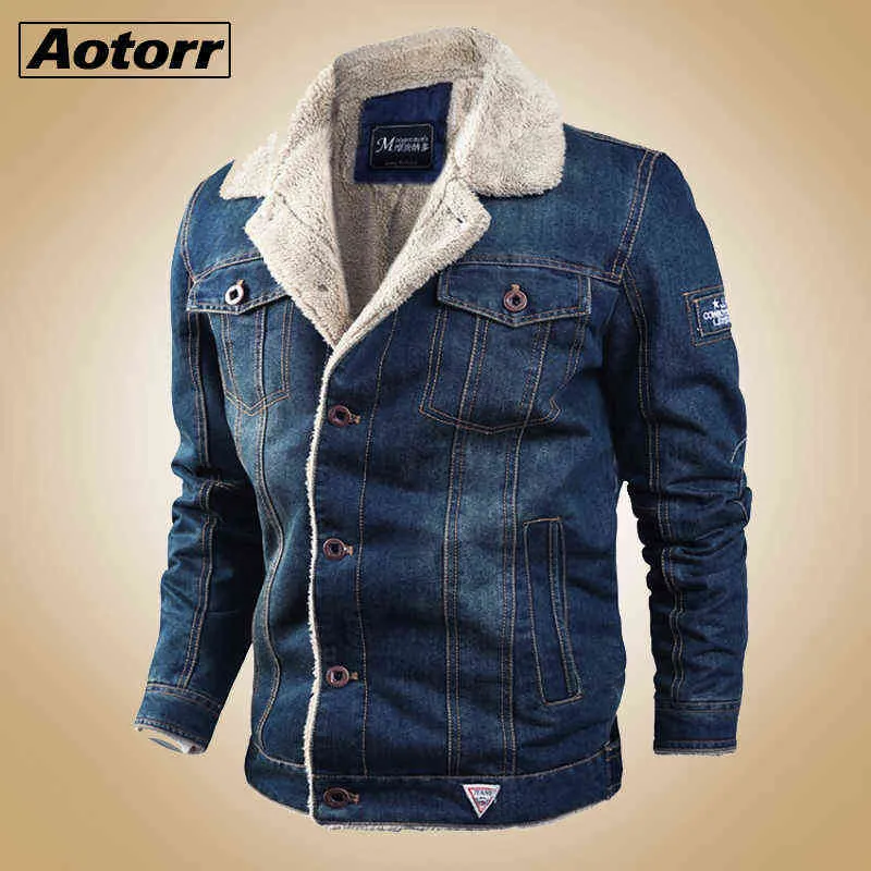 Denim mens jacka ull fodrar tjockare lager vinter militär jeans jacka män tjocka varma bomber armé mens jackor stor storlek y1109