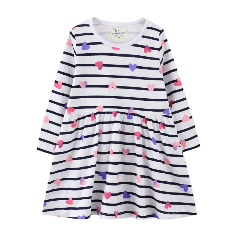 Girl's Dresses Jumping Meters Autumn All Kinds Of Heart Pattern Long Sleeve Girls Clothes Round Neck Children Cute Casual White 2-7year