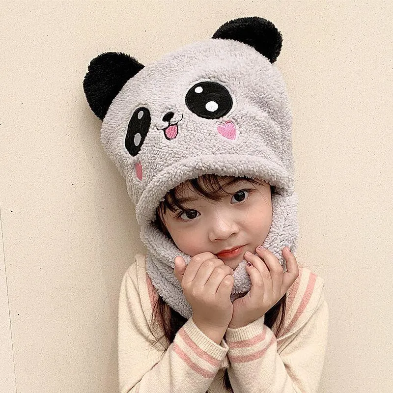 스카프 유아 아이 아기 소년 소녀 겨울 따뜻한 봉 제 스카프 모자 귀걸이 비니 모자 모자 귀여운 곰 2021 디자인 하늘
