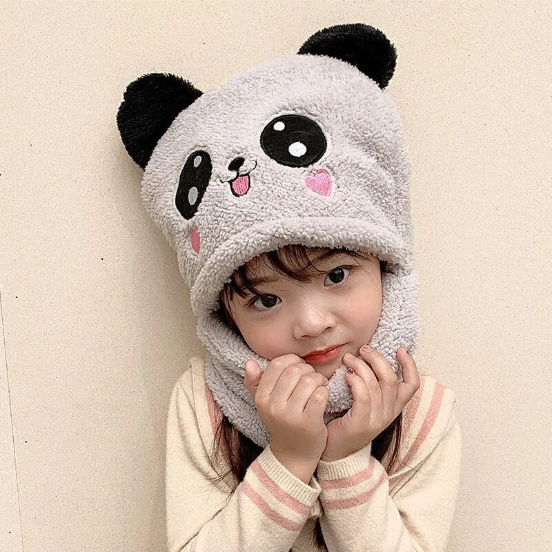 Scarves Toddler Kids Baby Boy Girl Winter Warm Plush Scarf Hats Earflap Beanie Hat Cap Cute Bear 2021 Design Sky