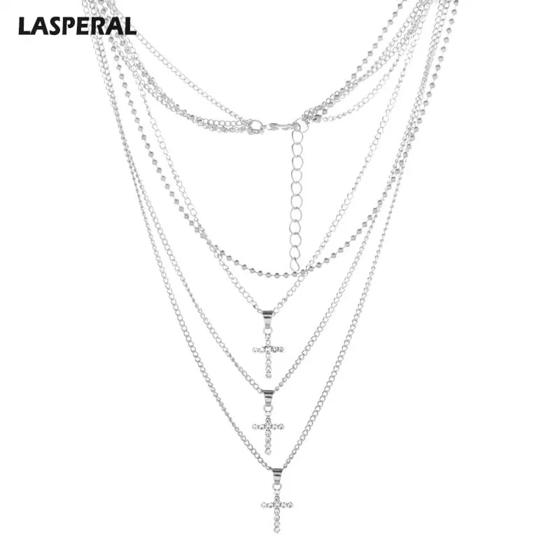 LASPERAL Lange Kette Halskette Frauen Halsband Hochzeit Schmuck Geschenk Kreuz Layered Halskette Gold Silber Farbe Multilayer
