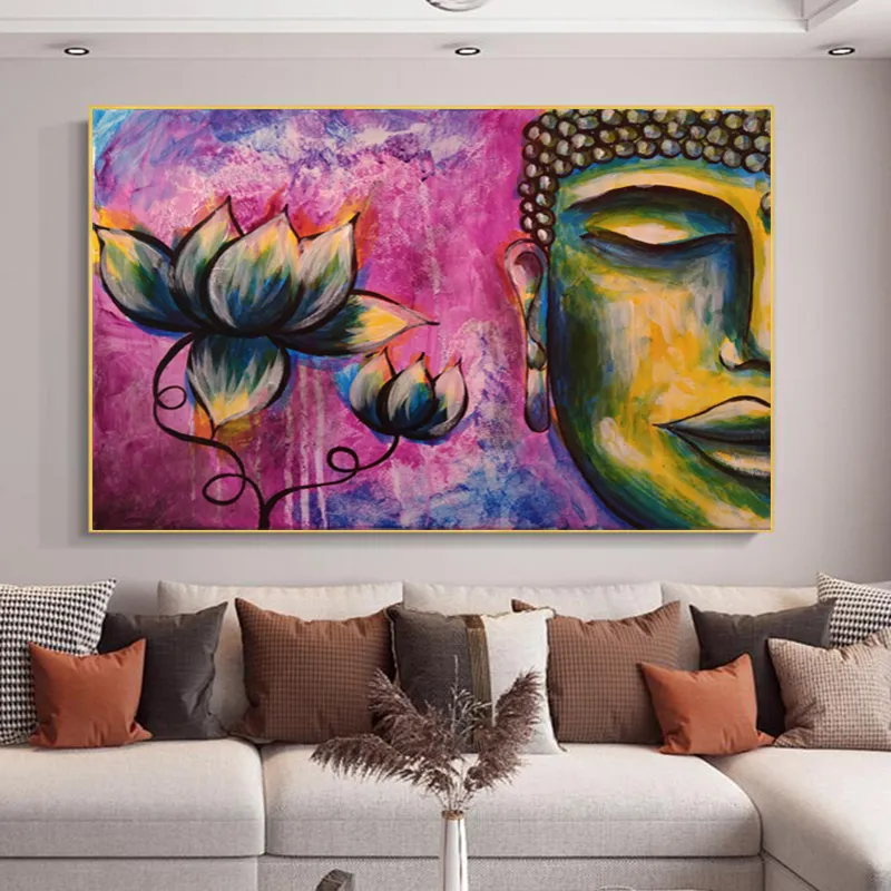 Buddha Canvas Painting Lotus Pictures Abstract Posters och utskrifter Väggkonst för vardagsrum Heminredning Ingen ram