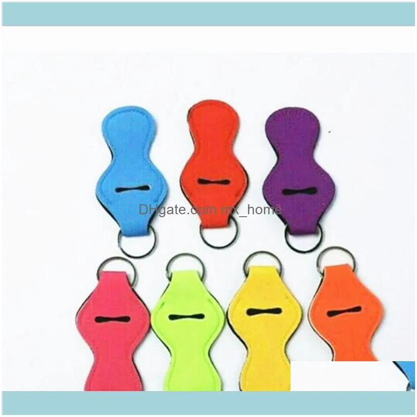 Colorful Keychain Neoprene Chapstick Party Festival Favor Solid Color Key Ring Fashion Lip Holder Lipstick Sleeve 10 Colors WMQ90