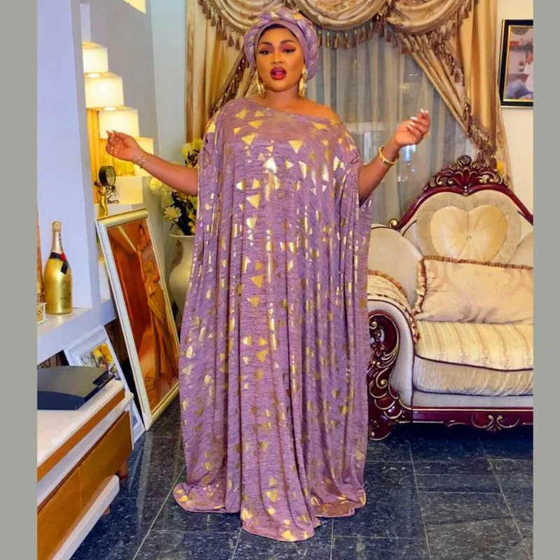 Casual Dresses MCK African Abaya Maxi Long Loose Kaftan Purple Golden Gold Print Party Formal Lady Evening Clothing