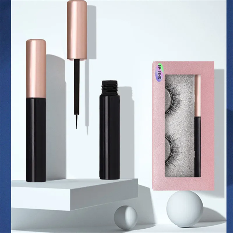 Venda por atacado líquido eyelinermagnetic cílios falsos definir 1Pair reutilizável À prova d'água À Prova D 'Água Eye Lashes 3D Falso Mink Eyelash