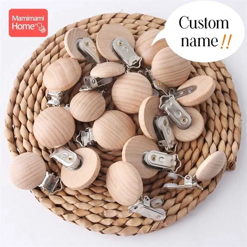 50pc ciuccio in legno clip faggio massaggiagengive metallo BPA libero vuoto capezzolo titolare catena giocattolo nome personalizzato regalo 211106