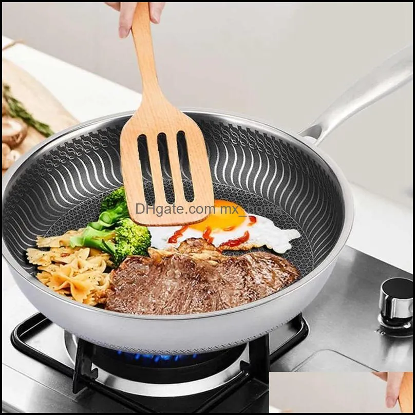 Stainless Steel Frying Pan Non-Stick Pot 26CM Fried Steak Saucepan Double-Sided Honeycomb Kitchenware Pans