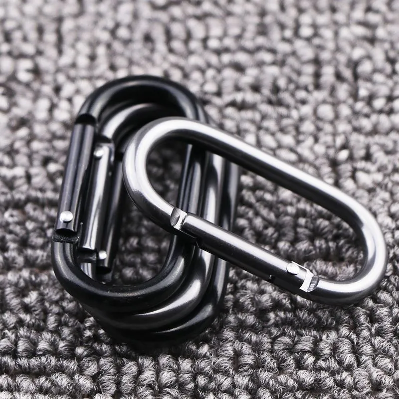 10 Mini Moschettoni Nero, Forma S, per Viaggi, Campeggio