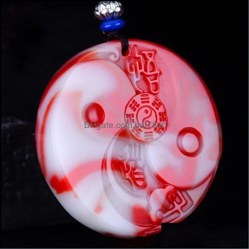 Enlightenment Tai Chi Bagua Pendant Men`s and Women`s Chicken Blood Jade Charms