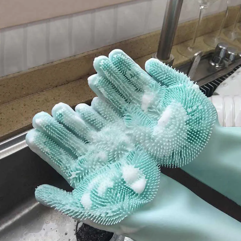 YOREDE 1 paire magique gants de lavage de vaisselle épurateur en caoutchouc cuisine outils propres multifonctions gants de nettoyage en silicone pour le ménage 210622