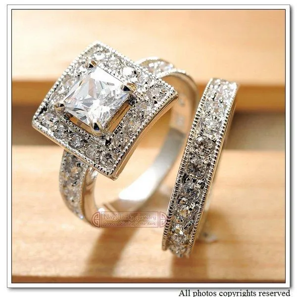 Anéis de cluster gokadima mulheres anel de casamento, liga zircônia cúbica set quadrado engajamento clássico amante jóias wr039