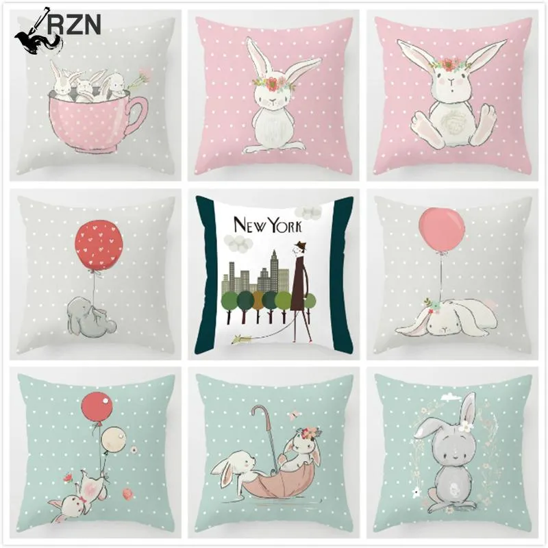 Poduszka Cute Pink Cartoon Animal Pillowcase Poduszka Pokrywa Dekoracja pokoju dla dzieci 45x45 cm