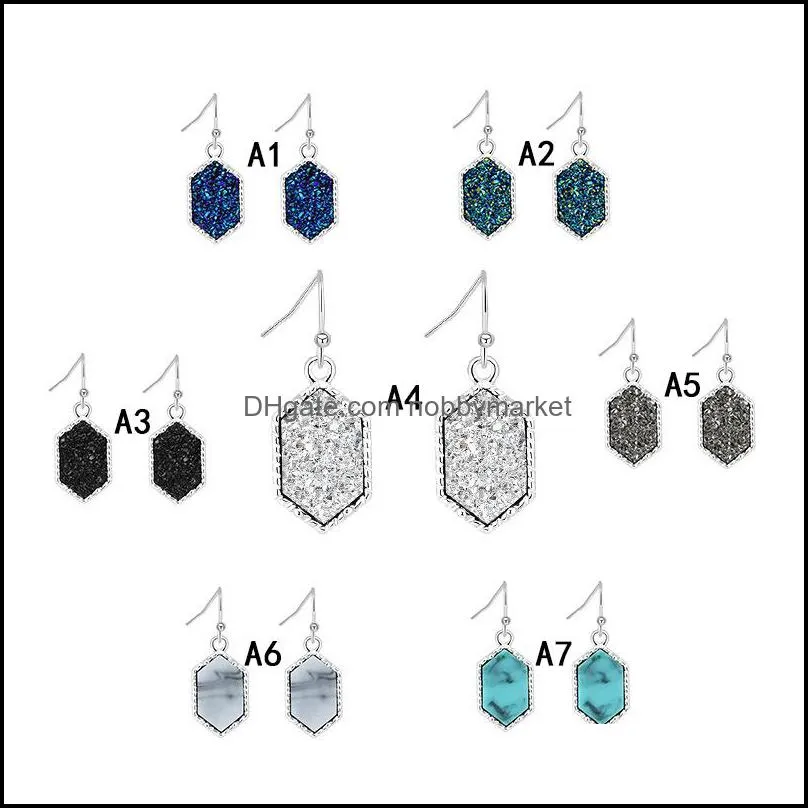 7colors Designer Druzy Drop Earrings Geometric Natural stone Dangle & Chandelier Gold Silver Earrings For women Fashion Jewelry Gift