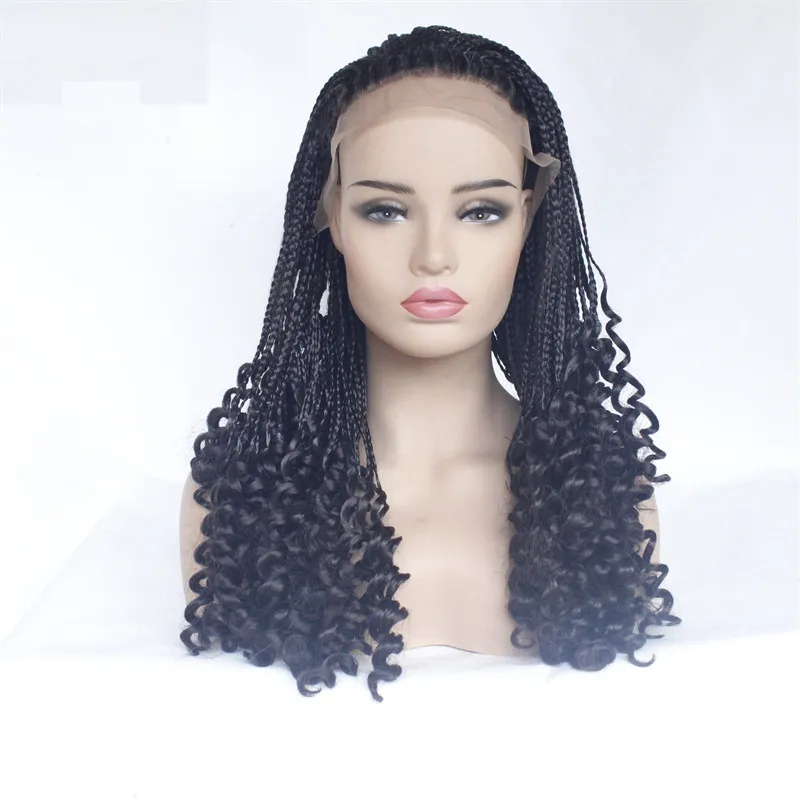 HD Box Braided Curly Synthetic Lace Front Wig [Purple Simulation Human Braiding Hair Frontal Braids Wigs 180809#4