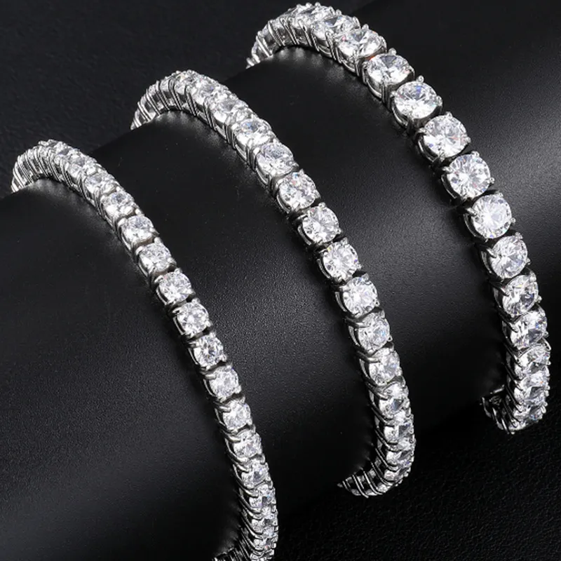 4mm Iced Out Zircon 1 Row Tennis Chain Halsband Hip Hop Smycken Guld Silver Koppar Material Män CZ Bracelet Link