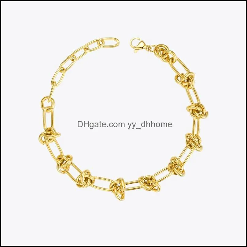 Link, Chain ENFASHION Weave Knot Bracelet For Women Gold Color Stainless Steel Link Bracelets 2021 Gift Fashion Jewelry Pulseras