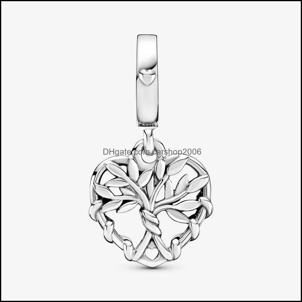 100% 925 Sterling Silver Heart Family Tree Dangle Charms Fit Original European Charm Bracelet Fashion Women Wedding Engagement Jewelry