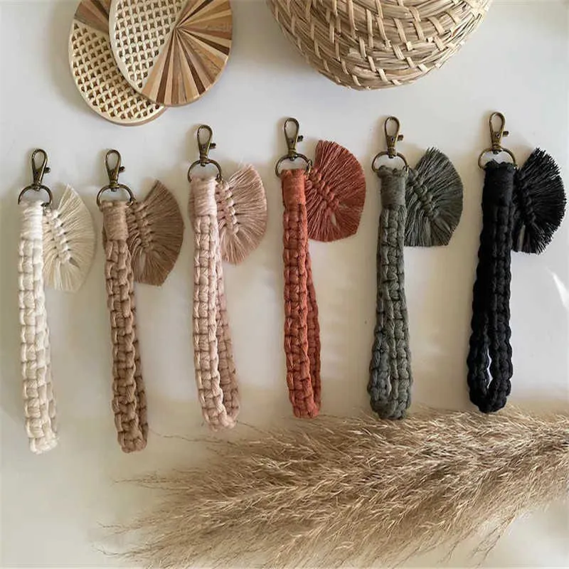 Boho Handmade Woven Macrame Keychain с Leaf Charm // Аксессуары для дизайнерской сумки // Ключевое кольцо цепь / крошечная ключей-10 Colorways JL39D G1019