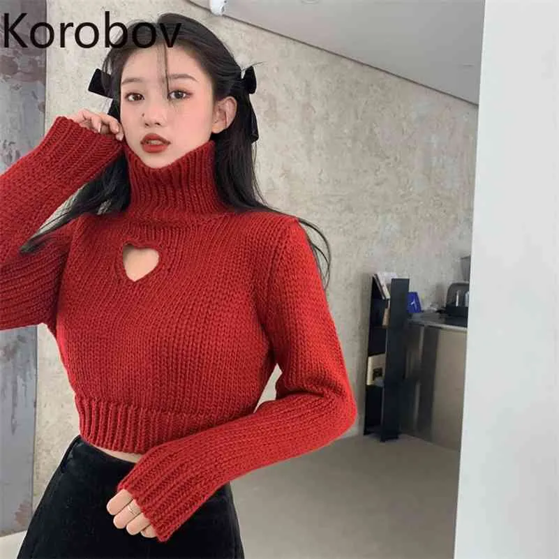 Korobov turtleneck tröja koreanska gröda streetwear puff långärmad super mujer höst nya chic high street kvinnliga pullovers 210430