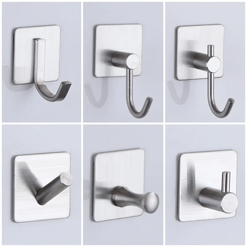 304 Brushed Stainless Steel Storage Rack Wall Hooks for Home Coats Hat Clothes Hanger Towel Keys Mounted Hooks