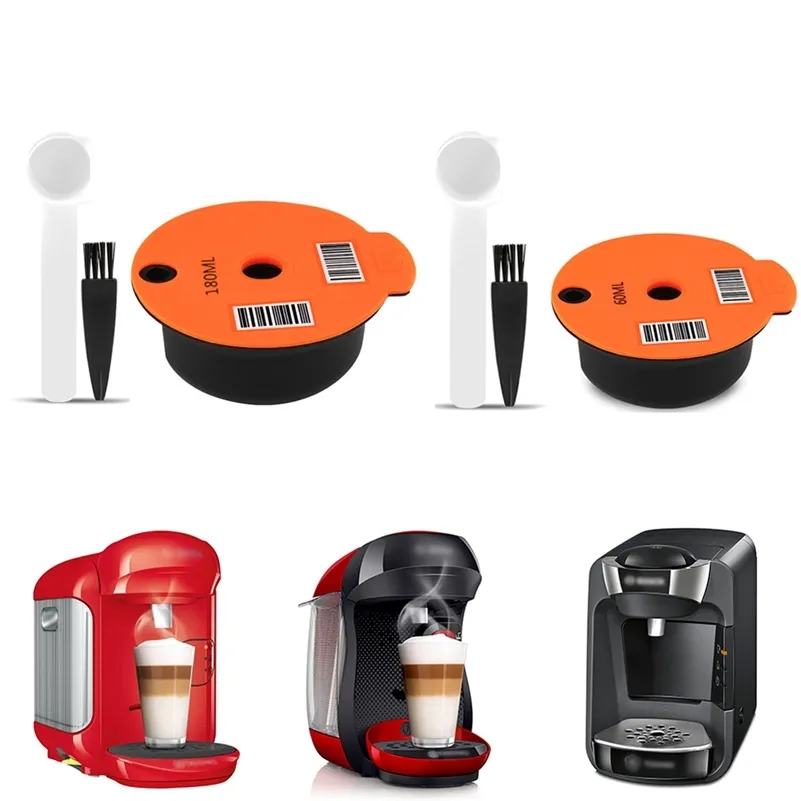 Coffee Machine Reusable Capsule Coffee Cup Filter Baskets Pod And Spoon Brush For -s Cafe Kitchen Gadgets 210712