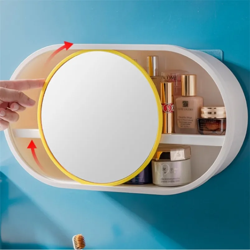 Makeup Case Punch-Free Opslag Wandmontage voor Badkamer Cosmetica Toiletartikelen Mirror WC-accessoires 210423