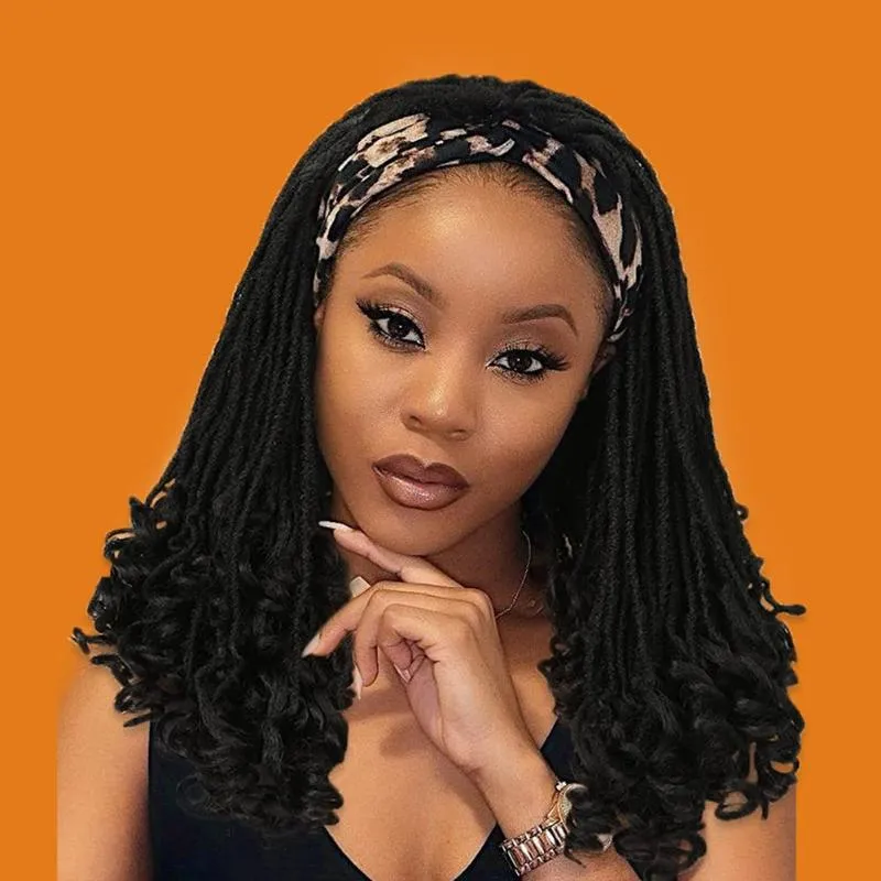 Peruki syntetyczne Pałąk Dreadlock Wig Soft Faux Locs Cosplay Czarny oplatanie Crochet Twist Hair dla kobiet mężczyzn 14 cali