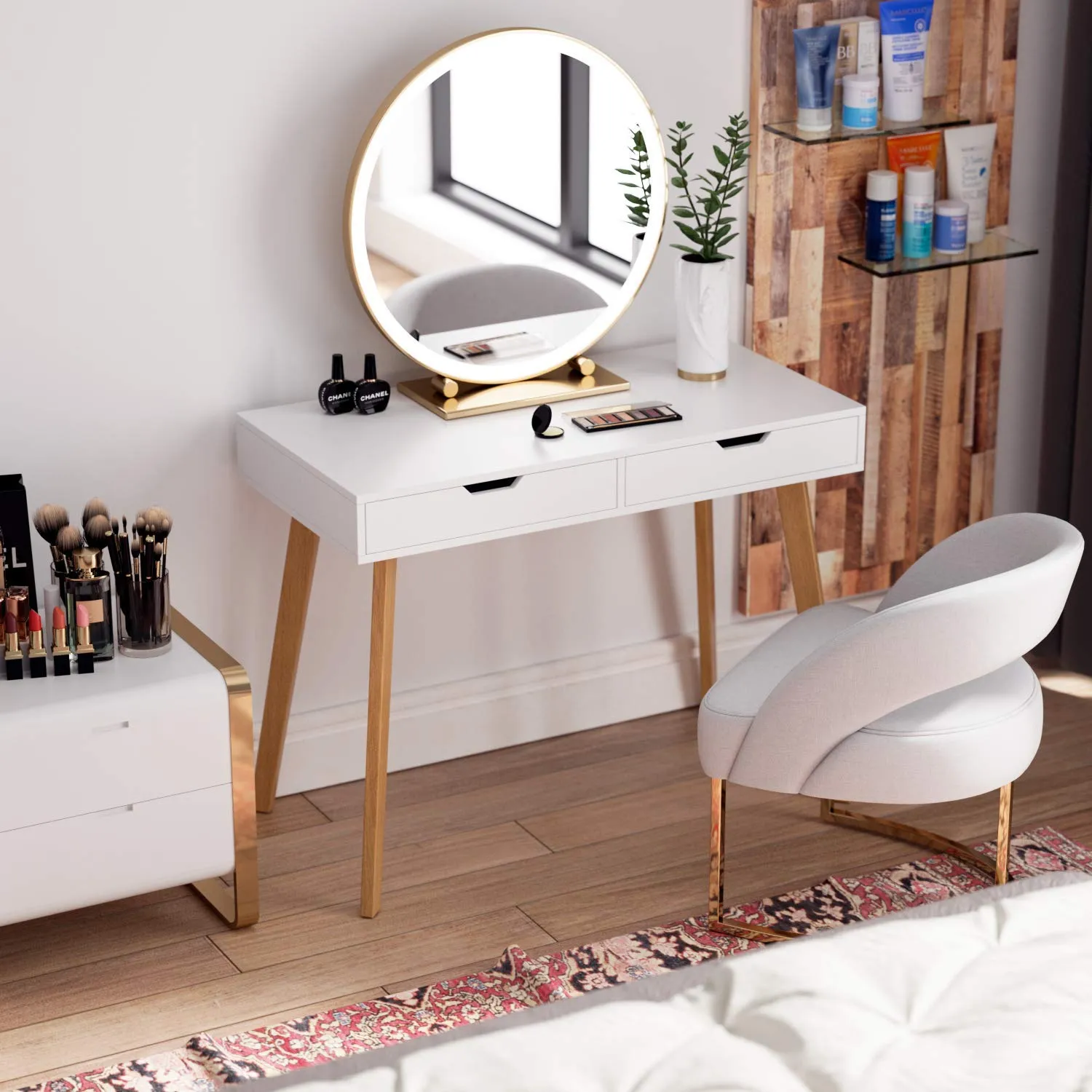 Writing Computer Desk, Home & Office Laptop Notebook PC Workstation with 2 Large Drawers, Study Desk Vanity Makeup Table Simple Modern