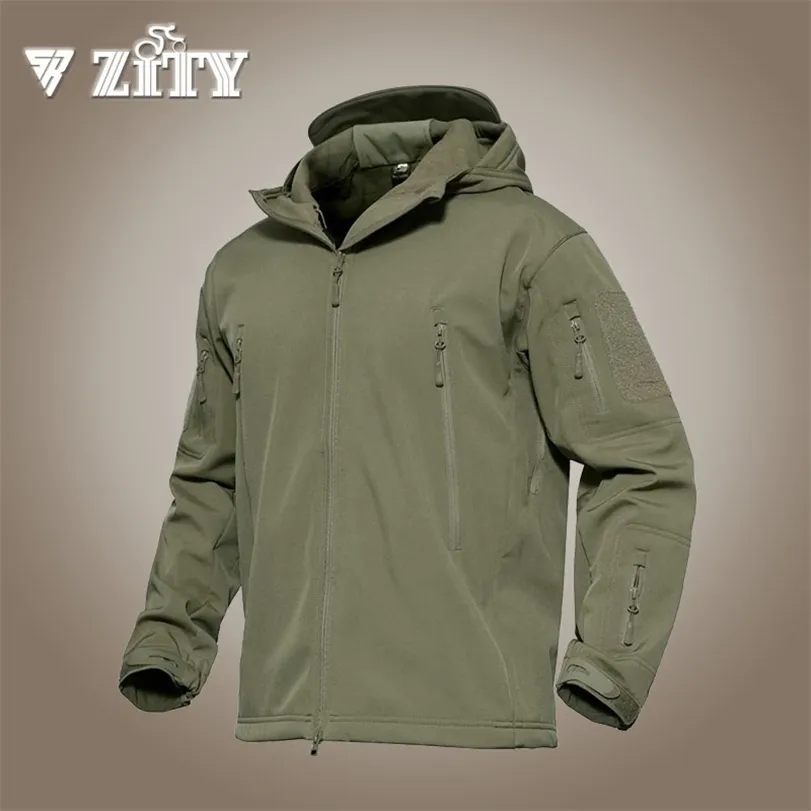 Tactical Jacket Men's Hooded Military Thermal Fleece Water Resistant Soft Shell Snow Ski Winter Coat Hiking Outdoors Outerwear 211214